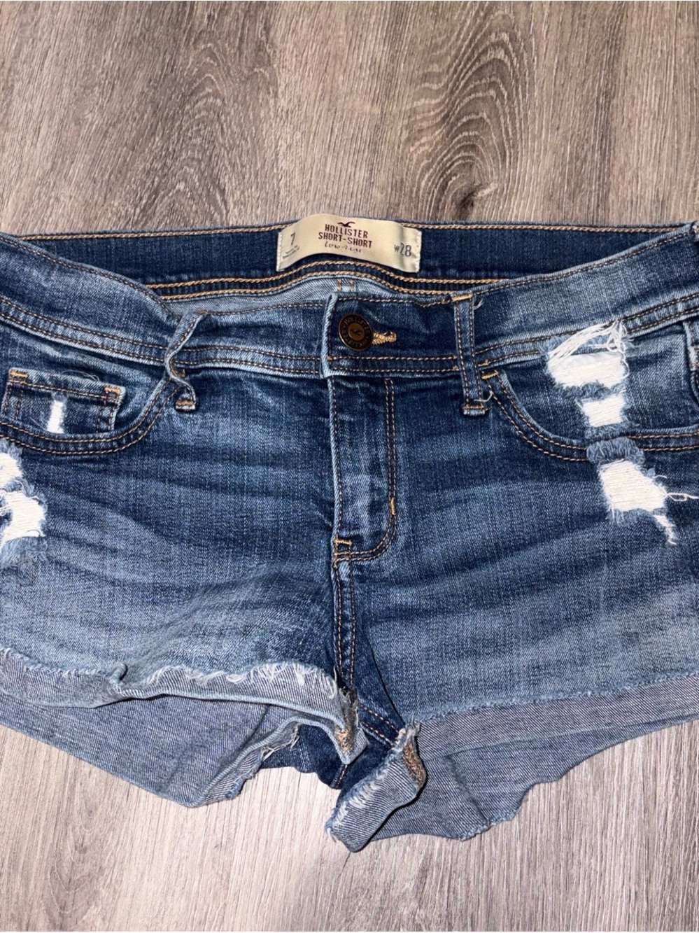 Hollister Ripped Low-Rise Denim Shorts - Dark Blue